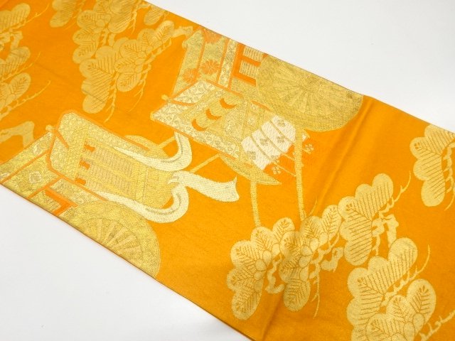 JAPANESE KIMONO / ANTIQUE FUKURO OBI / SILK / WOVEN CARRIAGE & PINE